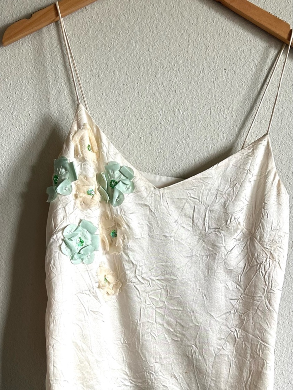 Banana Republic Ivory Slip Top with Mint Floral Appliqué